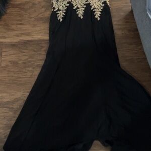 Chic Strapless Black Dress with Gold Detailing